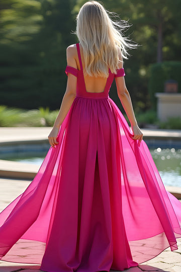 Fuchsia Kall Axel En Linje Lång Balklänning